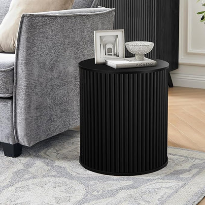 AVZEAR Small Round Side Table Fluted Night Stand Set of 2, Mid Century Modern - Image 8