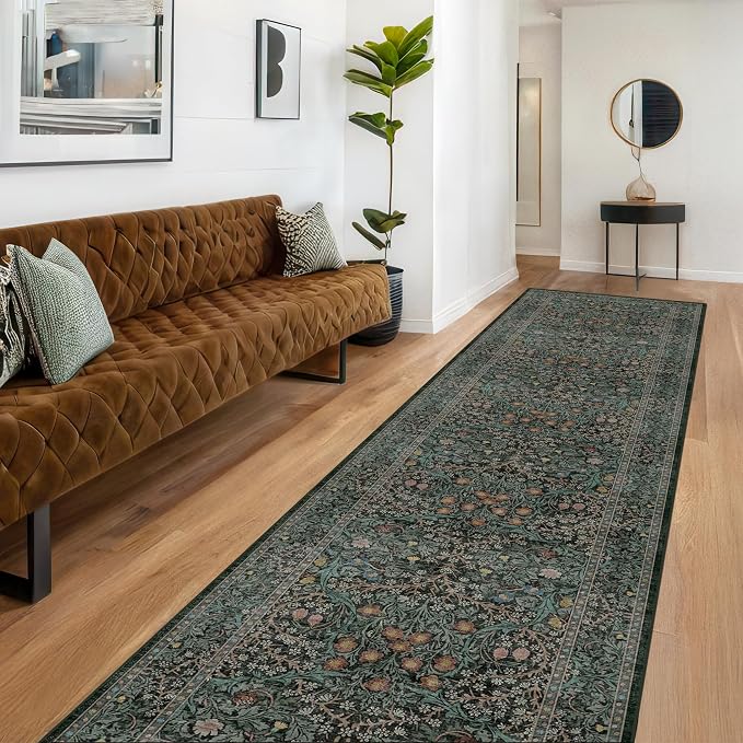 Dark Green 3x10 ft Extra Long Wide Runner Rug by HazoHaus
