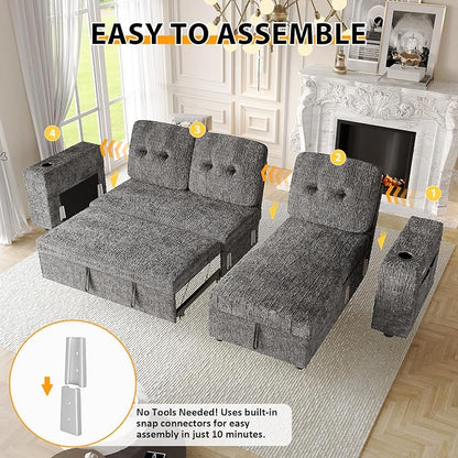 90 Inch Modular Sectional Sleeper Sofa Bed, 4 in 1 Pull Out Couch Bed - Image 8