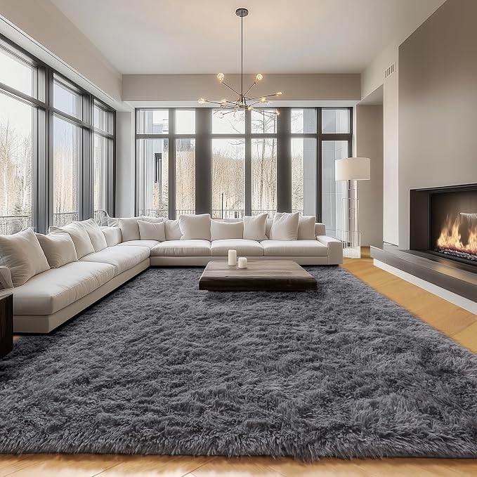 Grey Area Rugs 9x12 Living Room, Soft Plush Thick Shaggy Big Floor Carpet - Image 6