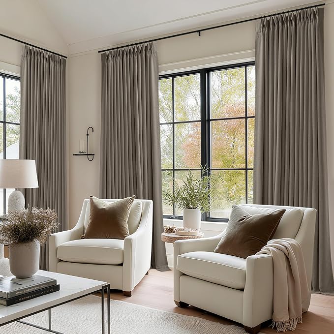 Taupe Grey Linen Blackout Pleated 105 Inch Curtains - Image 8