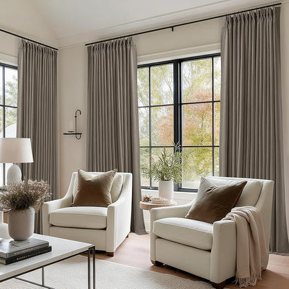 Taupe Grey Linen Blackout Pleated 105 Inch Curtains - Image 8