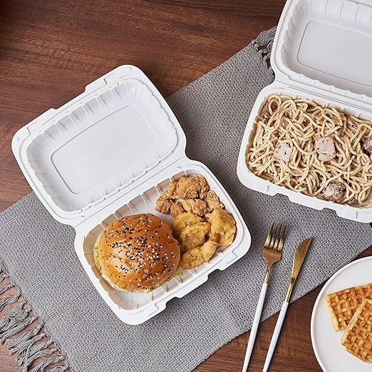 FULING 9X6 1-Compartment 50-Pack Plastic Clamshell Food To Go Box Containers Carryout For Sandwich Salad Heavy Duty Disposable Hinged With Secure Snap Lid