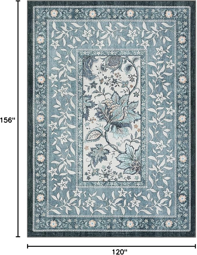 GarveeHome Provence Area Rugs 10x13 Living Room, Botanical Grove Misty Blue - Image 2