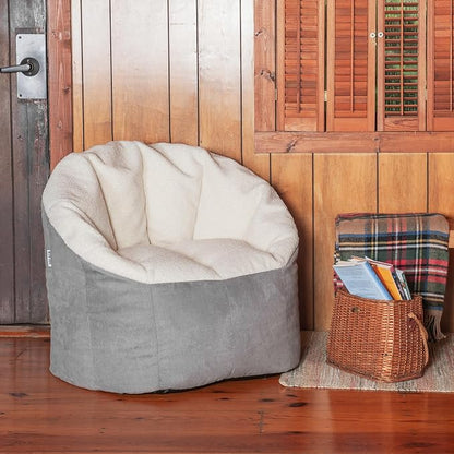 Big Joe Milano Bean Bag Chair, Oat Sherpa and Graphite Vegan Suede, Soft - Image 2