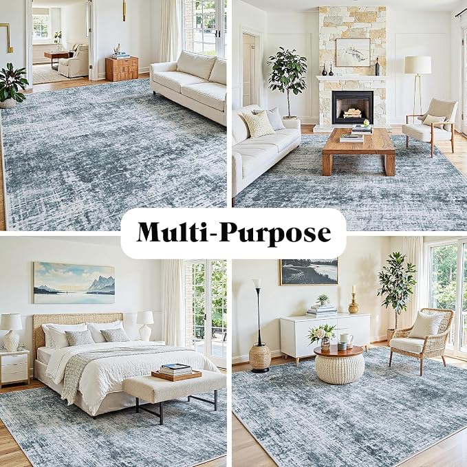 8x10 Area Rug for Living Room Bedroom: Non-Slip Modern Light Slate Blue | - Image 3