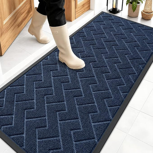 OLANLY Front Door Mat Outside 59x23, All-Season Absorbent Rubber Doormat | Blue by OLANLY