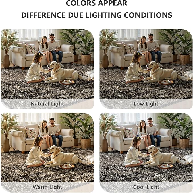 5x7 Area Rugs - Washable Vintage Retro Living Room Rug, Soft Ultra Thin Non - Image 7