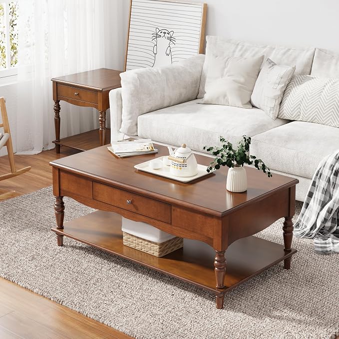 Mid-Century Modern Living Room Coffee Table Set, 3-Piece Solid Wood Living Room - Image 7