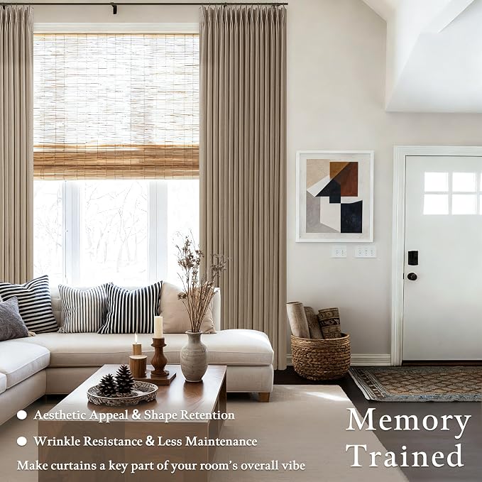 Pinch Pleated Memory Trained Linen Semi Sheer Brown Latte Curtains 50Wx90L | - Image 7