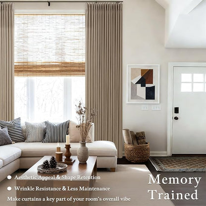 Pinch Pleat Latte Taupe Semi Sheer Linen Curtains 105 Inches Long 2 Panels | - Image 6