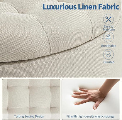 Furniliving Modern Round Storage Ottoman, Button Tufted Ottoman Foot Stools - Image 9