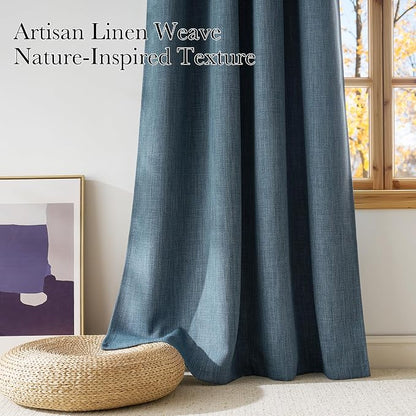 NICETOWN Faux Linen Mist Blue Blackout Curtains 84 inches Long - Image 3