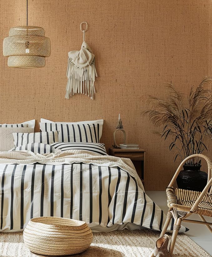 Beige Wallpaper Peel and Stick 472" Textured Beige Grasscloth Contact Paper - Image 2