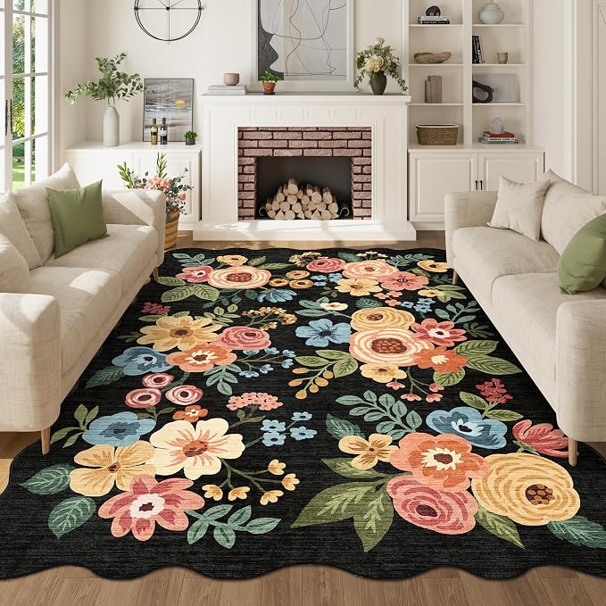 DUKINO 5x8 Washable Area Rug, Soft Floral Living Room Rug Non Slip, Non by DUKINO
