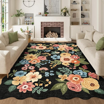 DUKINO 5x8 Washable Area Rug, Soft Floral Living Room Rug Non Slip, Non by DUKINO