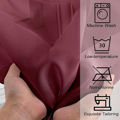 Simplebrand Red Sheer Curtains 63 Inch Length 2 Panels, Rod Pocket Solid Color - Image 8