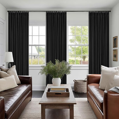 Black 90 Inch Pinch Pleated 100% Blackout Curtains - Image 7