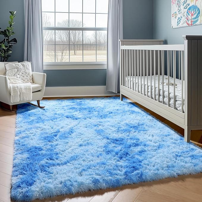 Area Rugs for Bedroom Living Room, Fluffy Fuzzy Shag Shaggy 4x6 Bedside Tie-Dye - Image 8