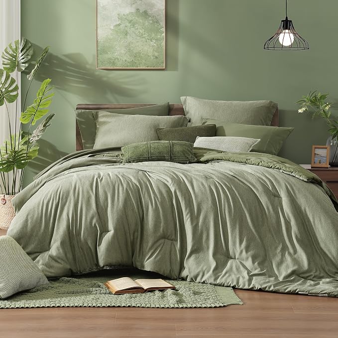 Monbix Full Size Comforter Set, Sage Green Bedding Comforter by Monbix