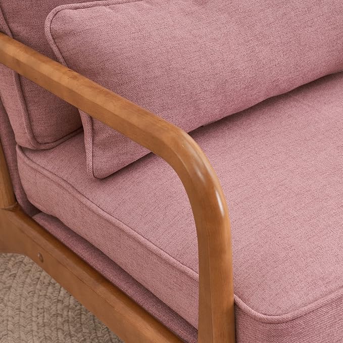 VINGLI Cozy Living Room Chairs, Linen Pink Accent Chairs Set of 2, Wood Lounge - Image 7