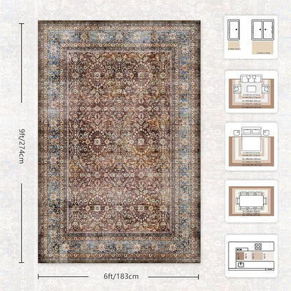 6x9 Area Rugs - Washable Vintage Retro Living Room Rug, Soft Ultra Thin Non - Image 2