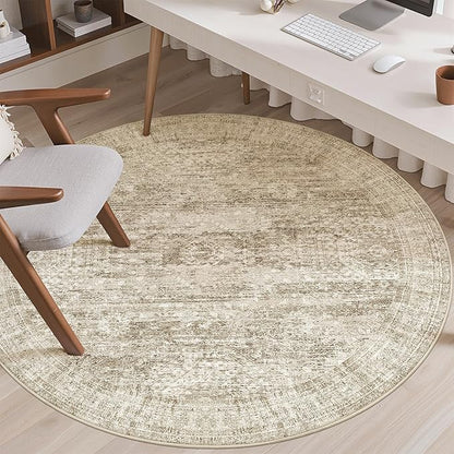 Soalmost 5x5 Brown Round Rug 6ft Circle Living Room Area Rugs Non-Slip | - Image 4