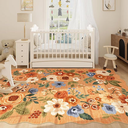 DUKINO 5x7 Area Rugs for Bedroom, Floral Washable Rug Non Slip, Stain Resistant - Image 5