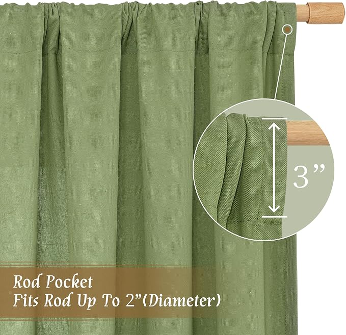54 Inch Semi Sheer Green Linen Curtains - Image 3