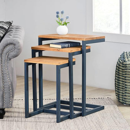 Savannah Fir Wood and Iron Nesting Side Tables - Image 2