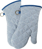 1 Pair Yarn Dyed Oven Mitts 100% Cotton Heat Resistant 470 Degree Gloves Men Women Cooking Baking Barbecue BBQ Microwave Crafting Machine Washable Pot Holders Mittens (blue2)