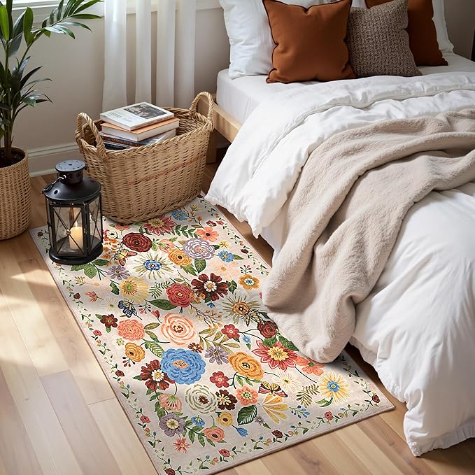 Beige Floral Hallway Runner Rug 2x5 - Image 2