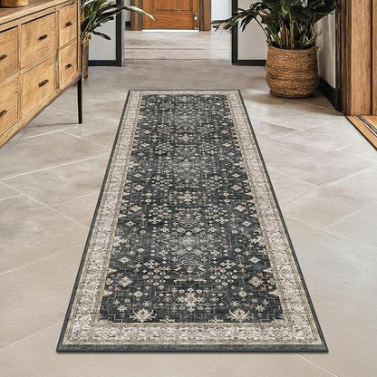 Black Boho Washable 2x6 Runner Rugs by HazoHaus