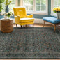 Washable Vintage 5x8 Living Room Rug, Dark Green Floral Area Rug by HazoHaus