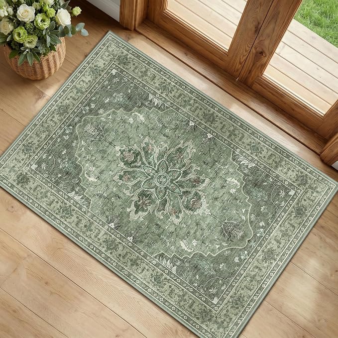 RELEANY Washable Area Rug, Small 2'x4', Water Repellent, Pet Friendly, Vintage by RELEANY
