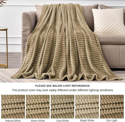 BEDELITE Ribbed Jacquard Brown Fleece Throw Blanket - Image 7