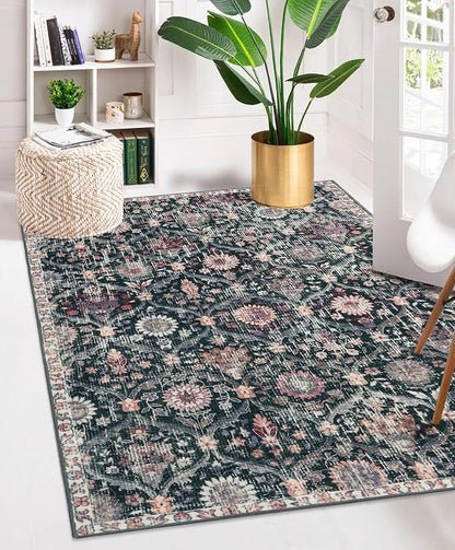 Lahome Moroccan Small Washable Rugs, 3x5 Black Rug by Lahome