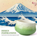 TEANAGOO 7 Pcs Matcha Whisk Set,Green Matcha Set, Ceremony Matcha Powder Kit,Matcha Tea Set for Making Latte,Matcha Whisk Set and Bowl with Scoop&Sifter,Fuji Design Ceramic Bowl,Gift for Matcha Lovers