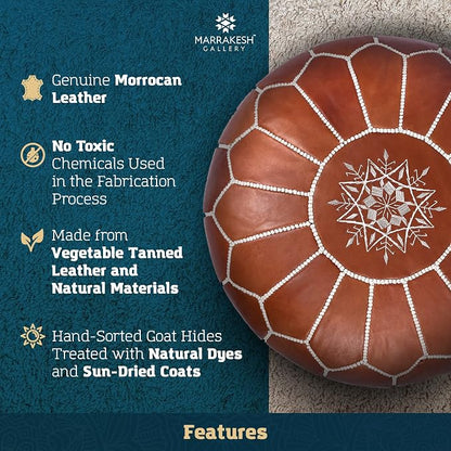 Marrakesh Gallery Genuine Leather Round Pouf Unstuffed - Image 5