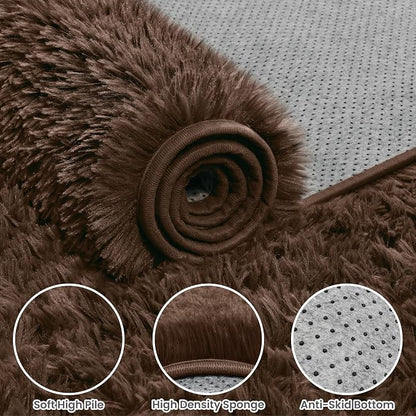 5x7 Fluffy Shag Area Rugs for Living Room Bedroom: Soft Plush Carpet Brown | - Image 6