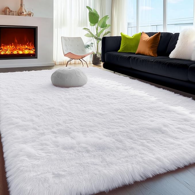 Soft Comfy White Area Rugs for Bedroom Boys Living Room Fluffy Furry Carpet by PAGISOFE