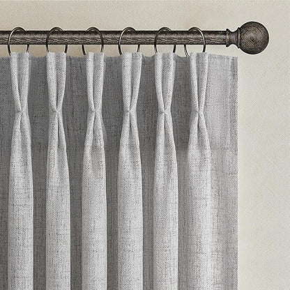 Thick Linen Light Grey Pinch Pleated Curtains 84 Inches Long - Image 2