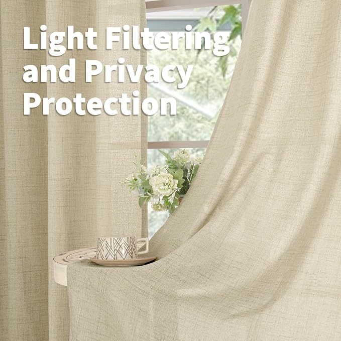 YoungsTex Warm Beige Linen Curtains 63 Inch Length 2 Panels, Light Filtering - Image 4