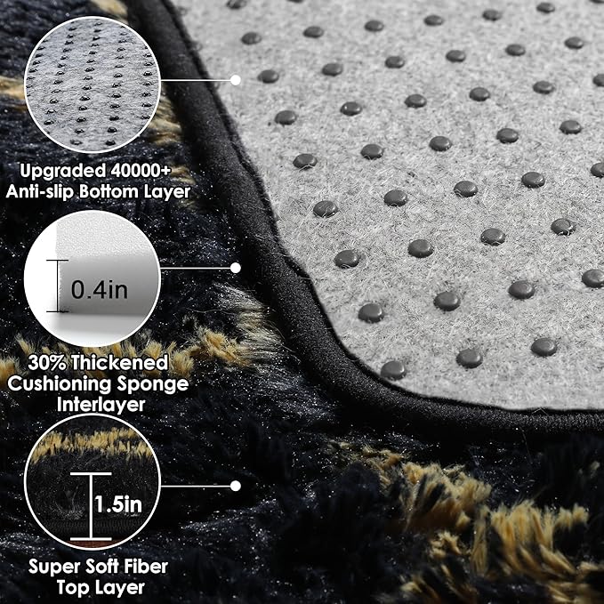 Area Rugs for Living Room, 5x8 Fluffy Black and Gold Bedroom Geometric Rug | - Image 4
