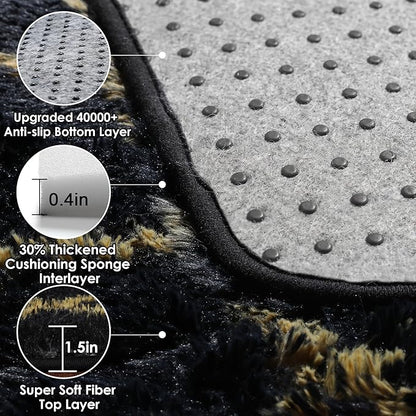Area Rugs for Living Room, 5x8 Fluffy Black and Gold Bedroom Geometric Rug | - Image 4