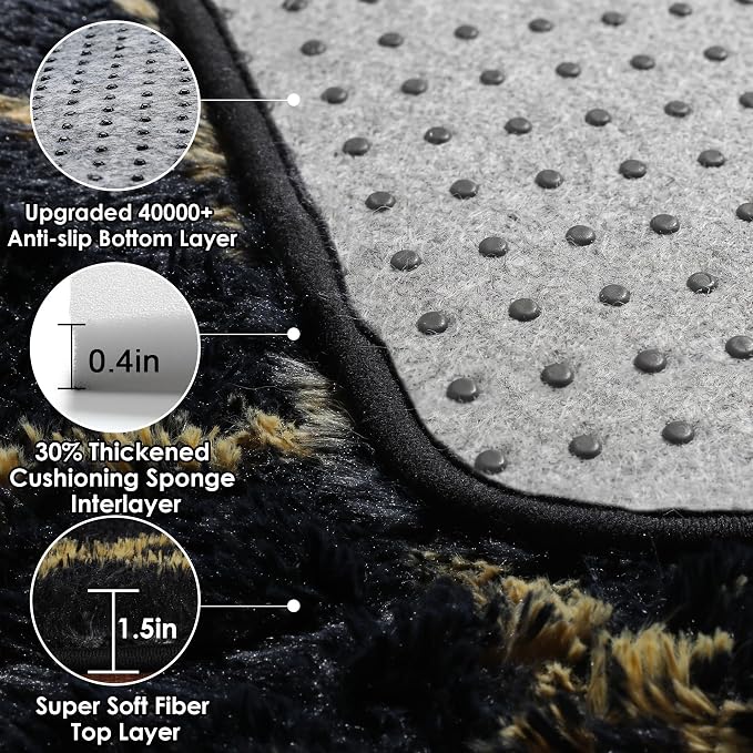 6x9 Area Rugs for Living Room Bedroom, Fluffy Black and Gold Geometric Rug | - Image 3
