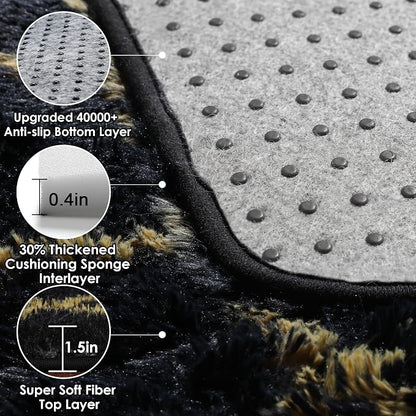 7x9 Area Rugs for Living Room Bedroom, Fluffy Black and Gold Geometric Rug | - Image 5