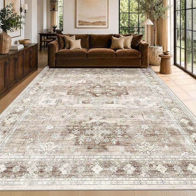 Boho Beige Rug for Living Room by HazoHaus