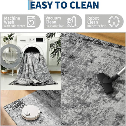 Ompaa Living Room Rug 5x8 Gray Area Rug Machine Washable Boho Rug Non Slip - Image 6