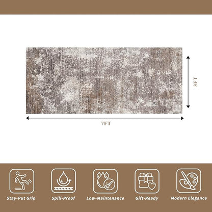 3x7 Kitchen Runner Rug – Washable Non-Slip Modern Abstract Neutral Carpet - Image 2